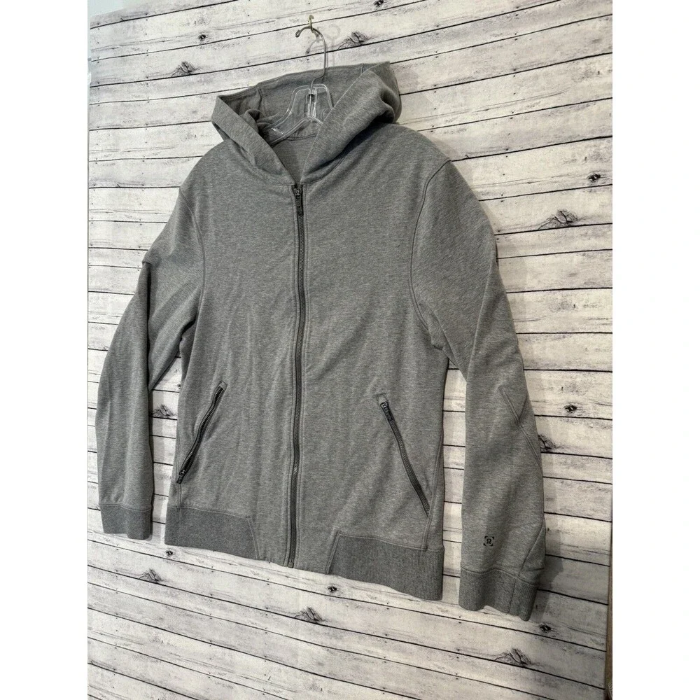 Lululemon Mens Cross Cut Hoodie Sz S Heathered Gray Full Zip Stretch EUC